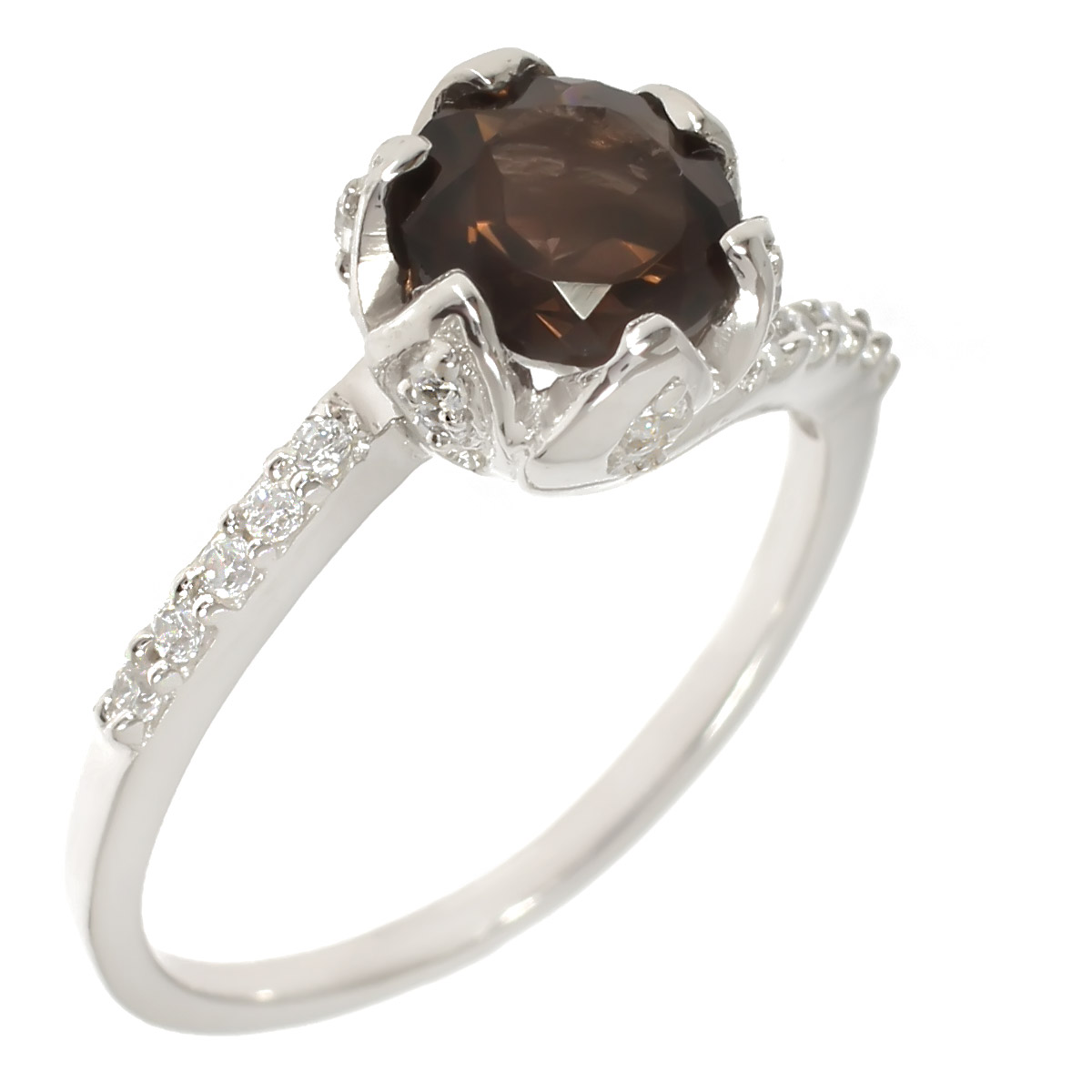 Кольцо с раухтопазом природным, фианитом из Серебра