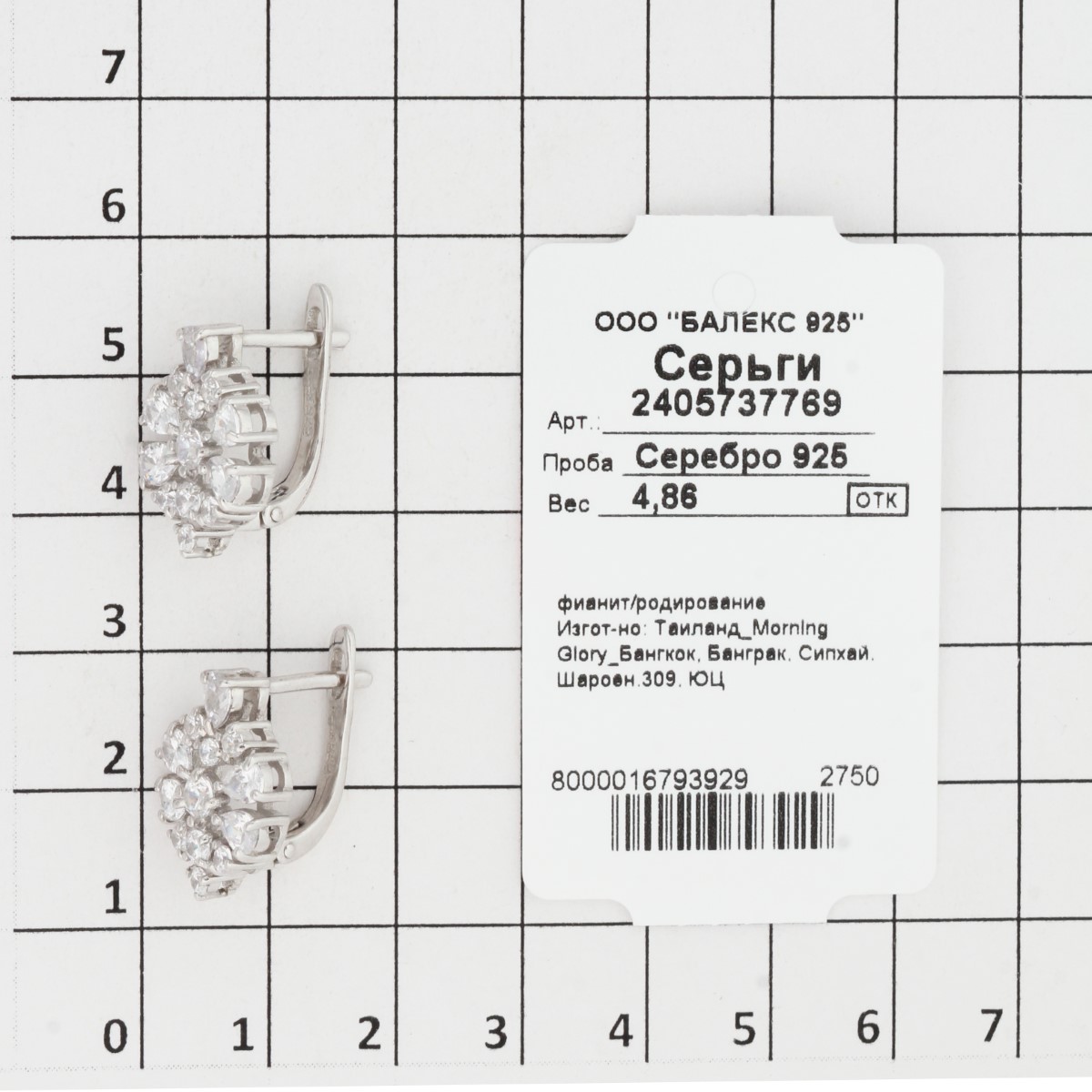 Серьги с фианитом из Серебра