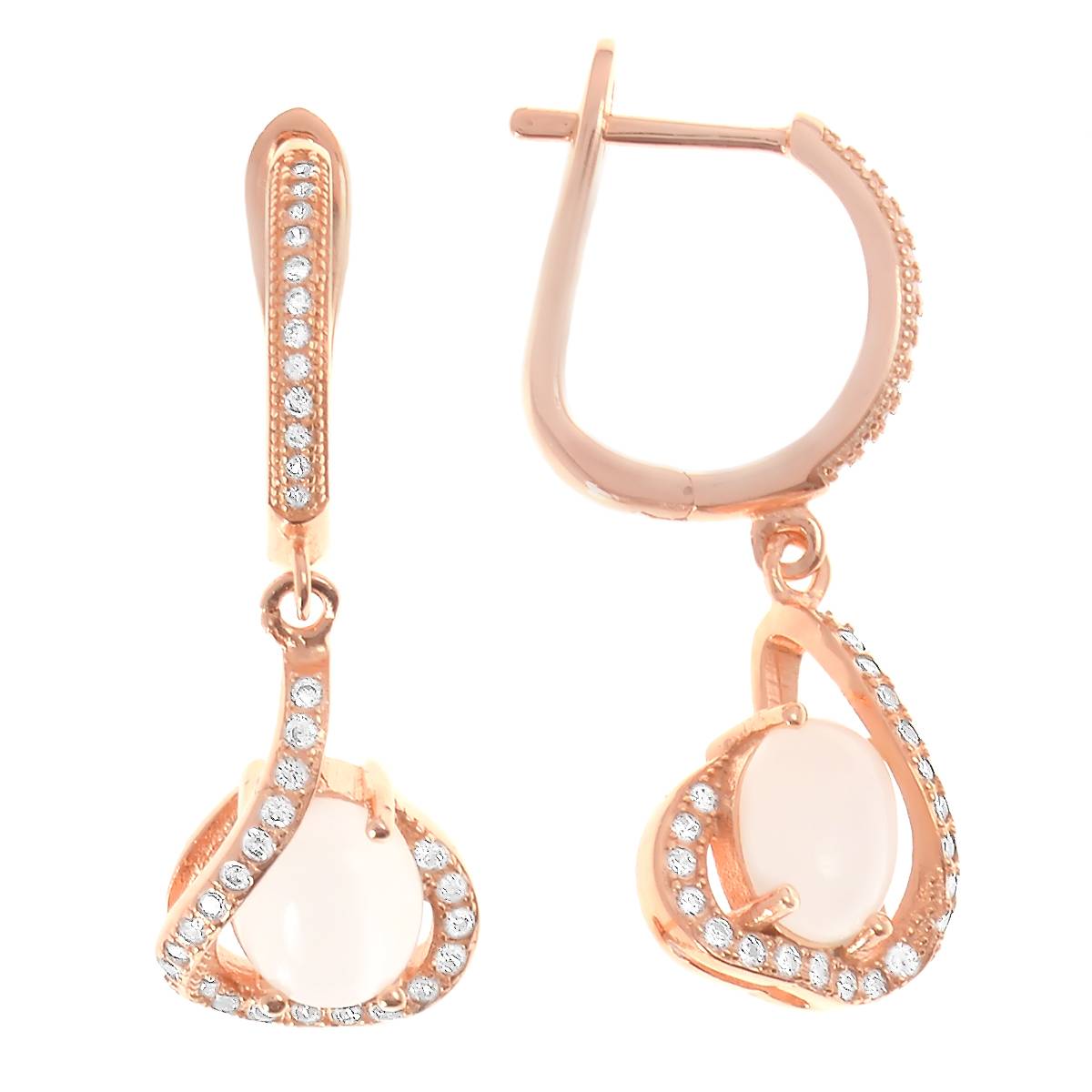 Серьги с кошачьим глазом синтетическим, фианитом из Серебра