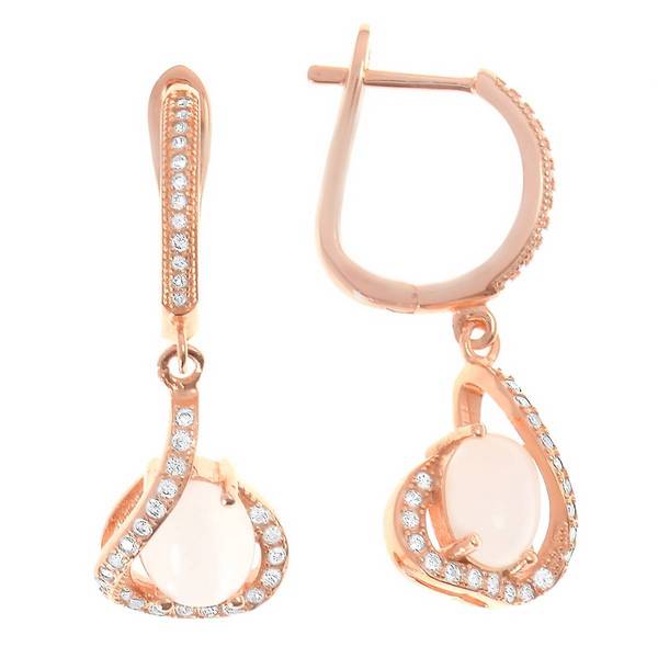 Серьги с кошачьим глазом синтетическим, фианитом из Серебра
