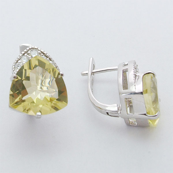 Серьги с кварцем Лимонным, фианитом из Серебра