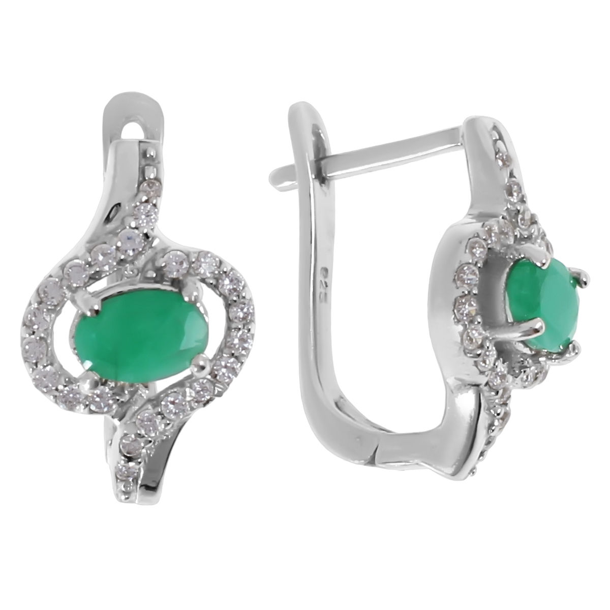Серьги с изумрудом бериллом, фианитом из Серебра