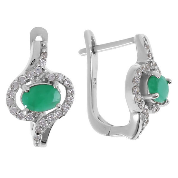 Серьги с изумрудом бериллом, фианитом из Серебра