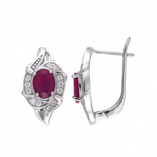 Серьги с рубином корундом, фианитом из Серебра