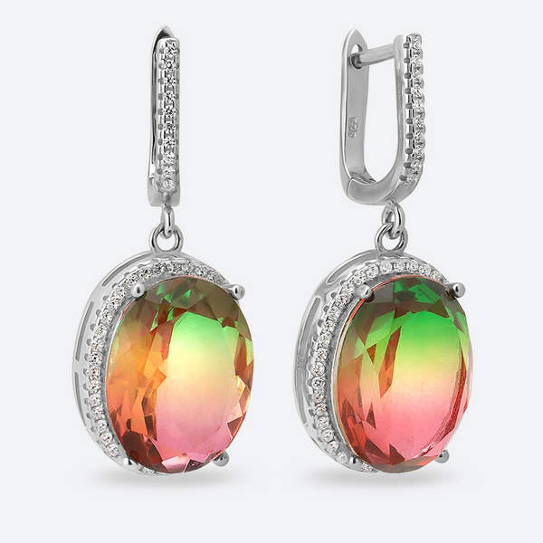 Серьги с кварцем Радужным, фианитом из Серебра