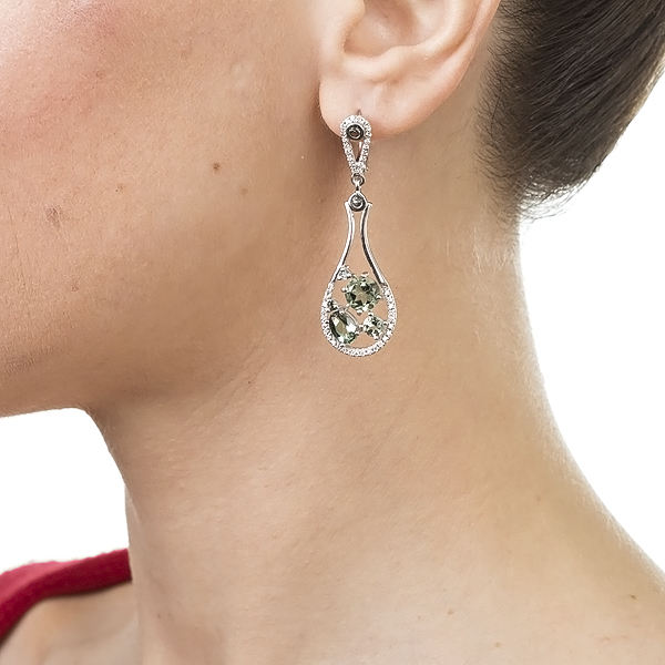 Серьги с шпинелью синтетической, фианитом из Серебра