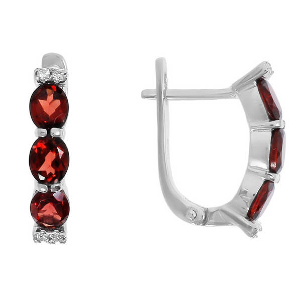 Серьги с гранатом и фианитом из серебра