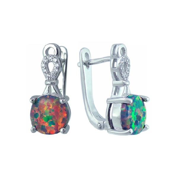 Серьги с опалом, фианитом из Серебра
