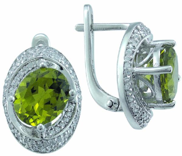 Серьги с султанитом синтетическим и фианитом из Серебра