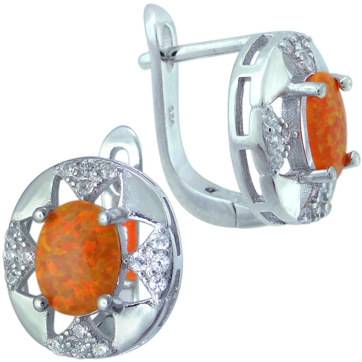 Серьги с опалом, фианитом из Серебра