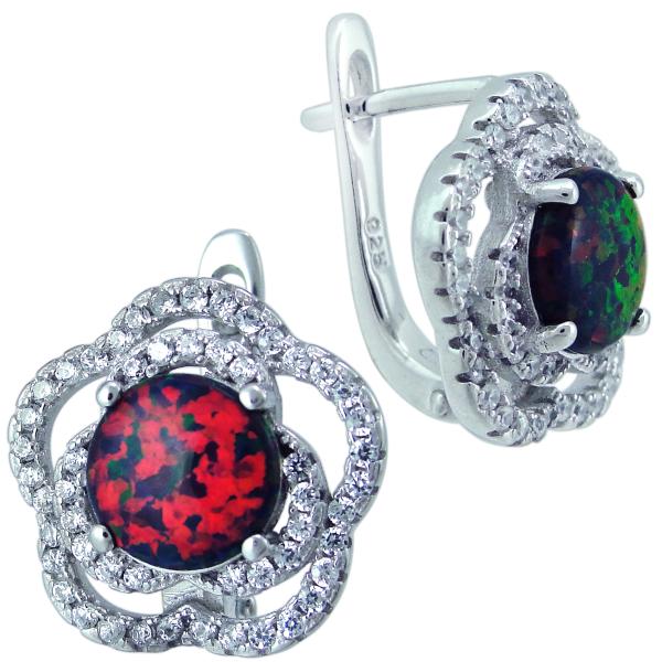Серьги с опалом, фианитом из Серебра