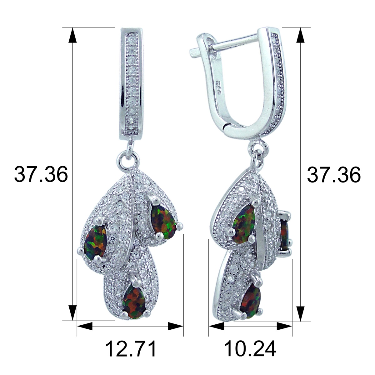 Серьги с опалом, фианитом из Серебра