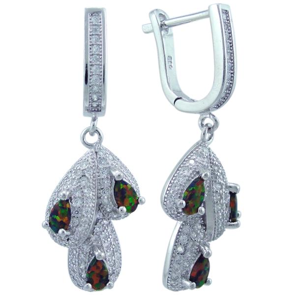 Серьги с опалом, фианитом из Серебра