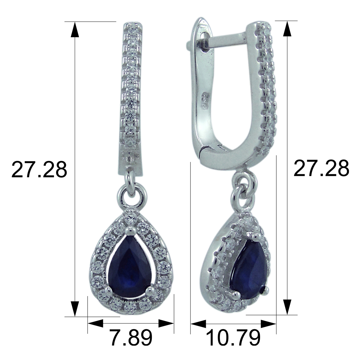 Серьги с сапфиром и фианитом из серебра