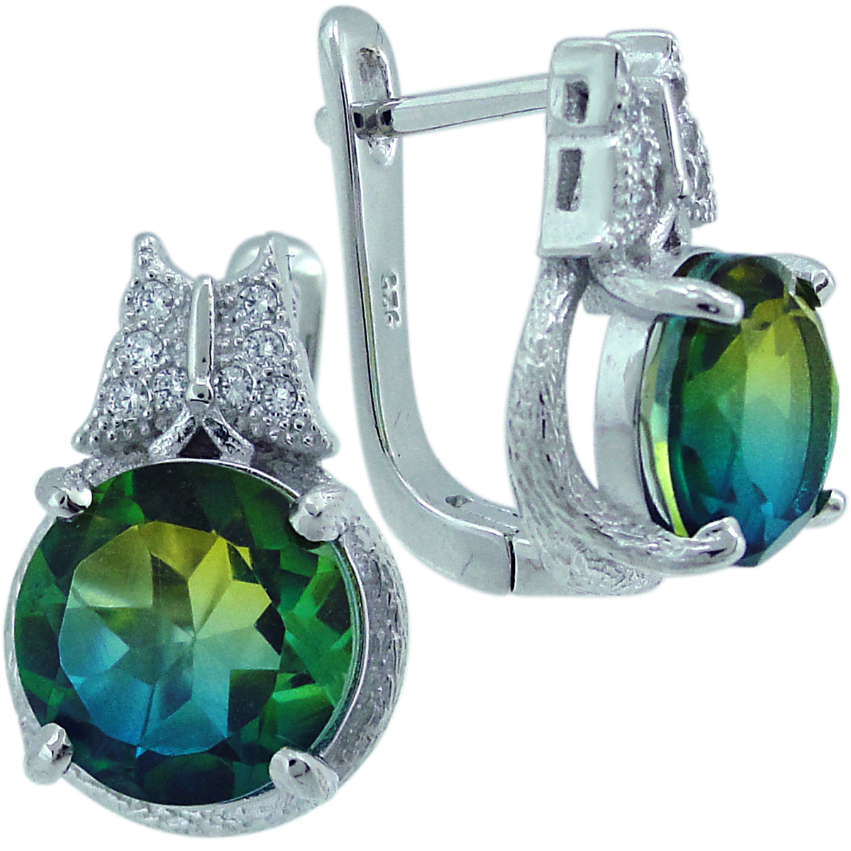Серьги с кварцем, фианитом из Серебра