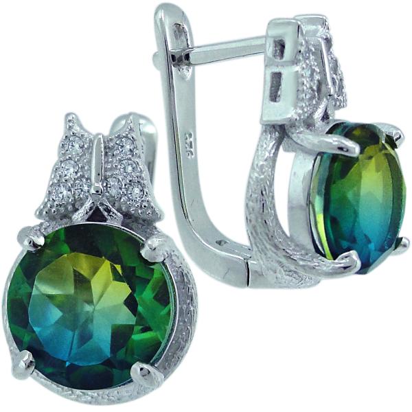 Серьги с кварцем, фианитом из Серебра