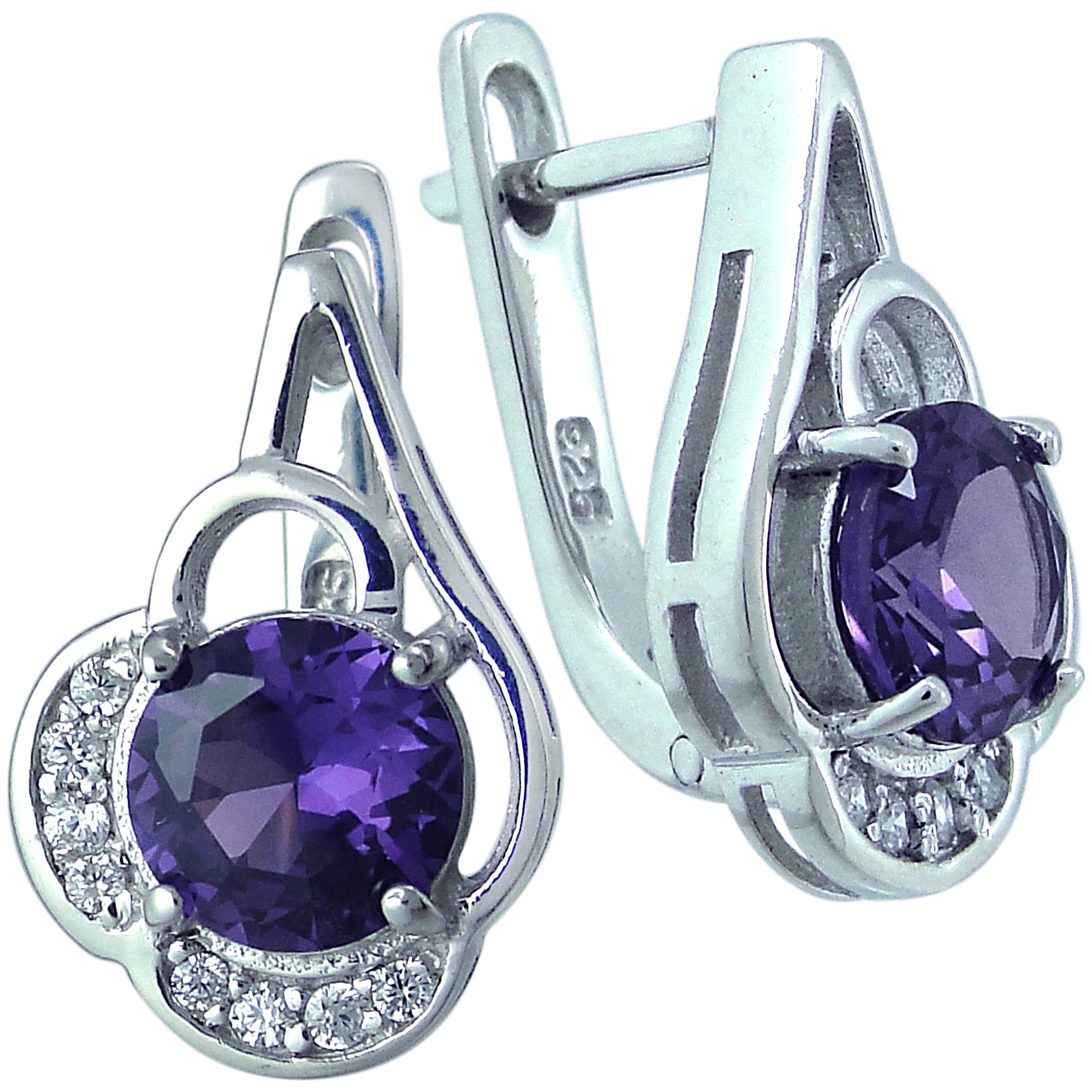 Серьги с александритом синтетическим и фианитом из Серебра