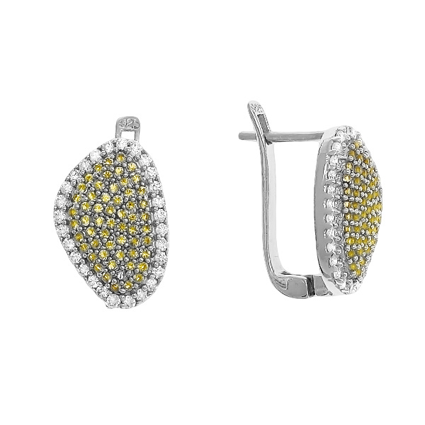 Серьги с фианитом и цитрином из серебра