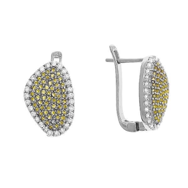 Серьги с фианитом и цитрином из серебра