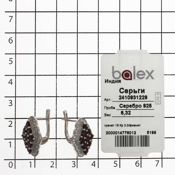 Серьги с гранатом природным, фианитом из Серебра