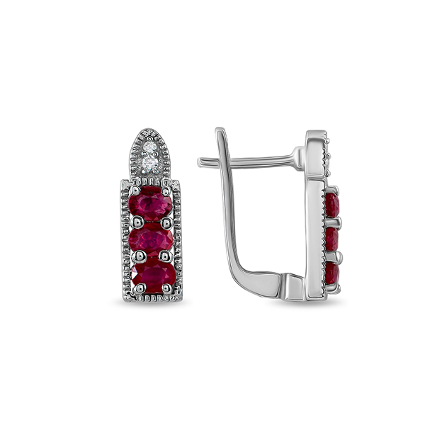 Серьги с рубином корундом, фианитом из Серебра