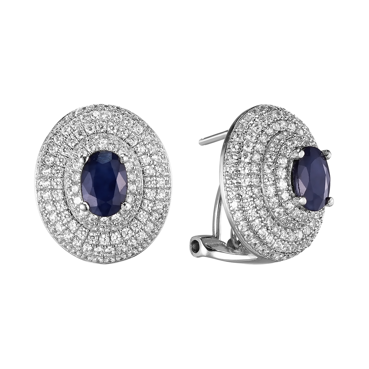 Серьги с сапфиром корундом природным, фианитом из Серебра