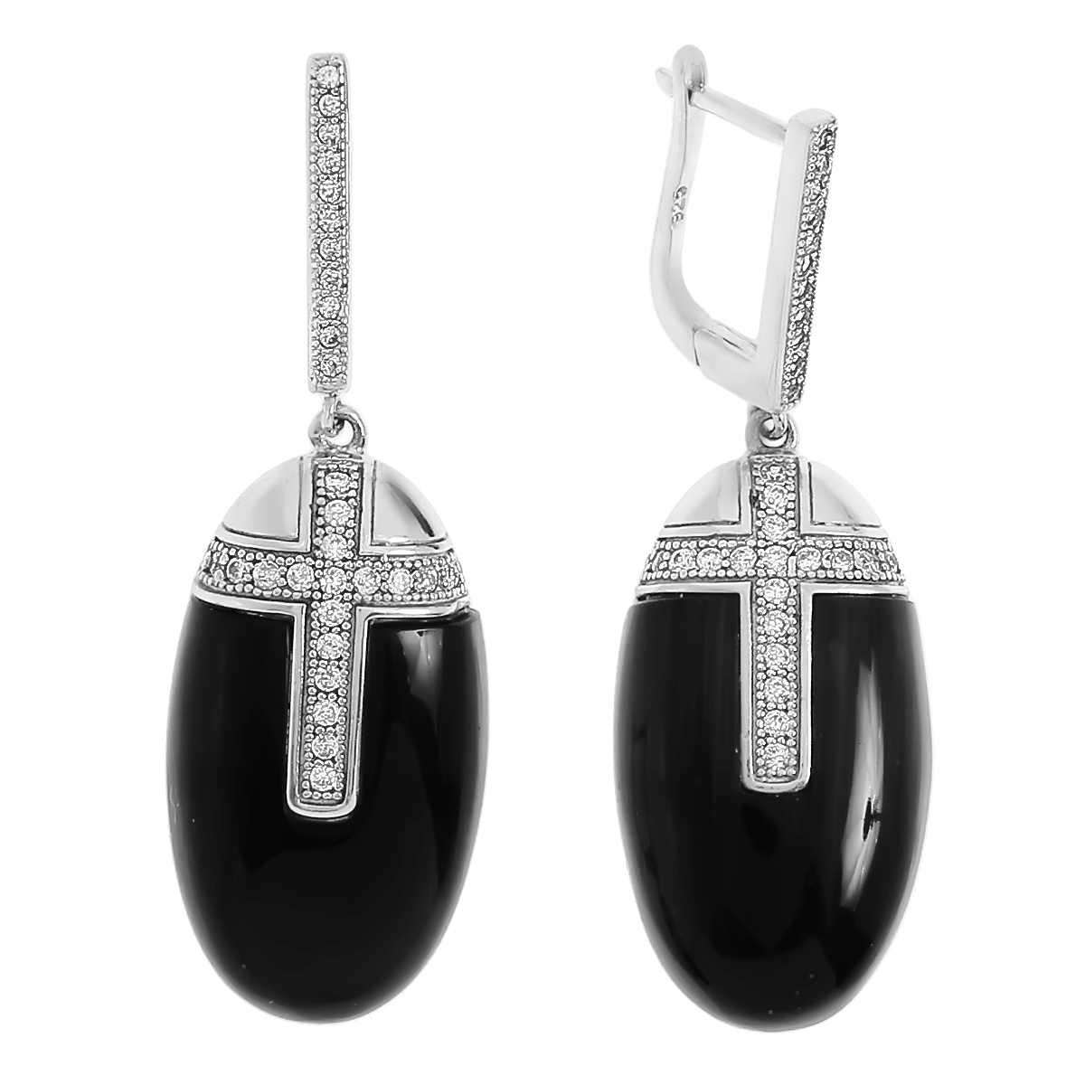 Серьги с кошачьим глазом синтетическим, фианитом из Серебра