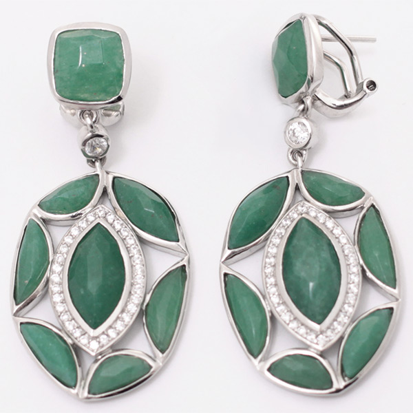 Серьги с авантюрином, фианитом из Серебра