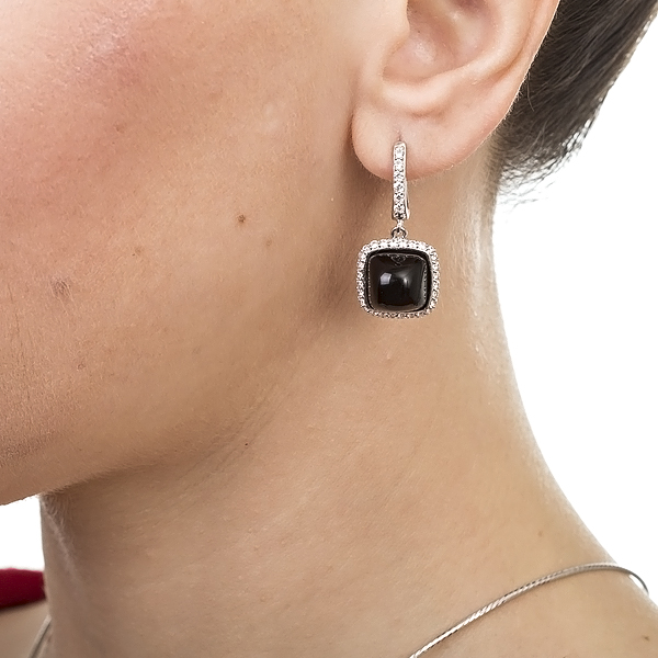 Серьги с ониксом, фианитом из Серебра