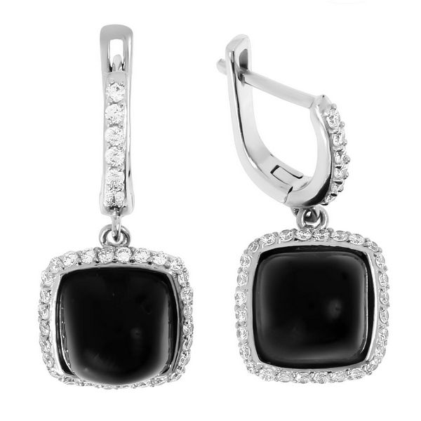 Серьги с ониксом, фианитом из Серебра