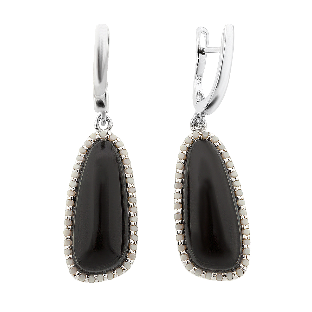 Серьги с ониксом, фианитом из Серебра