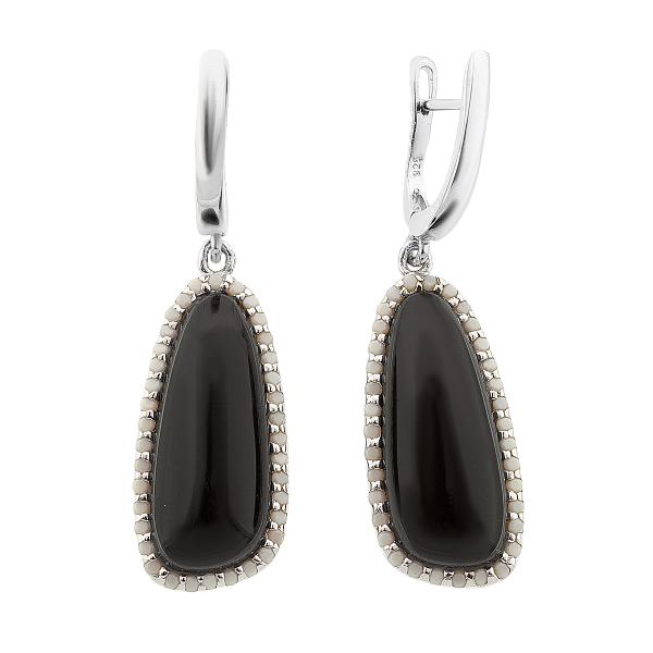 Серьги с ониксом, фианитом из Серебра