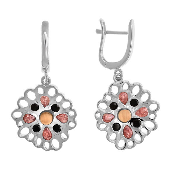 Серьги с кошачьим глазом синтетическим и фианитом из Серебра