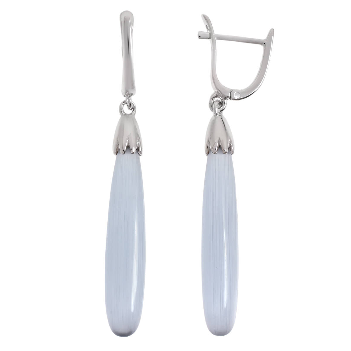 Серьги с кошачьим глазом из серебра