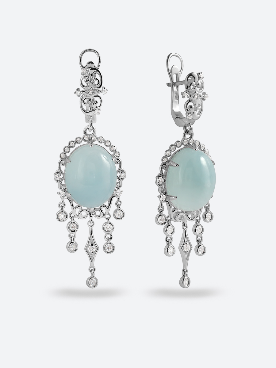 Серьги с аквамарином, фианитом из Серебра