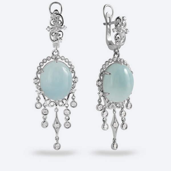 Серьги с аквамарином, фианитом из Серебра