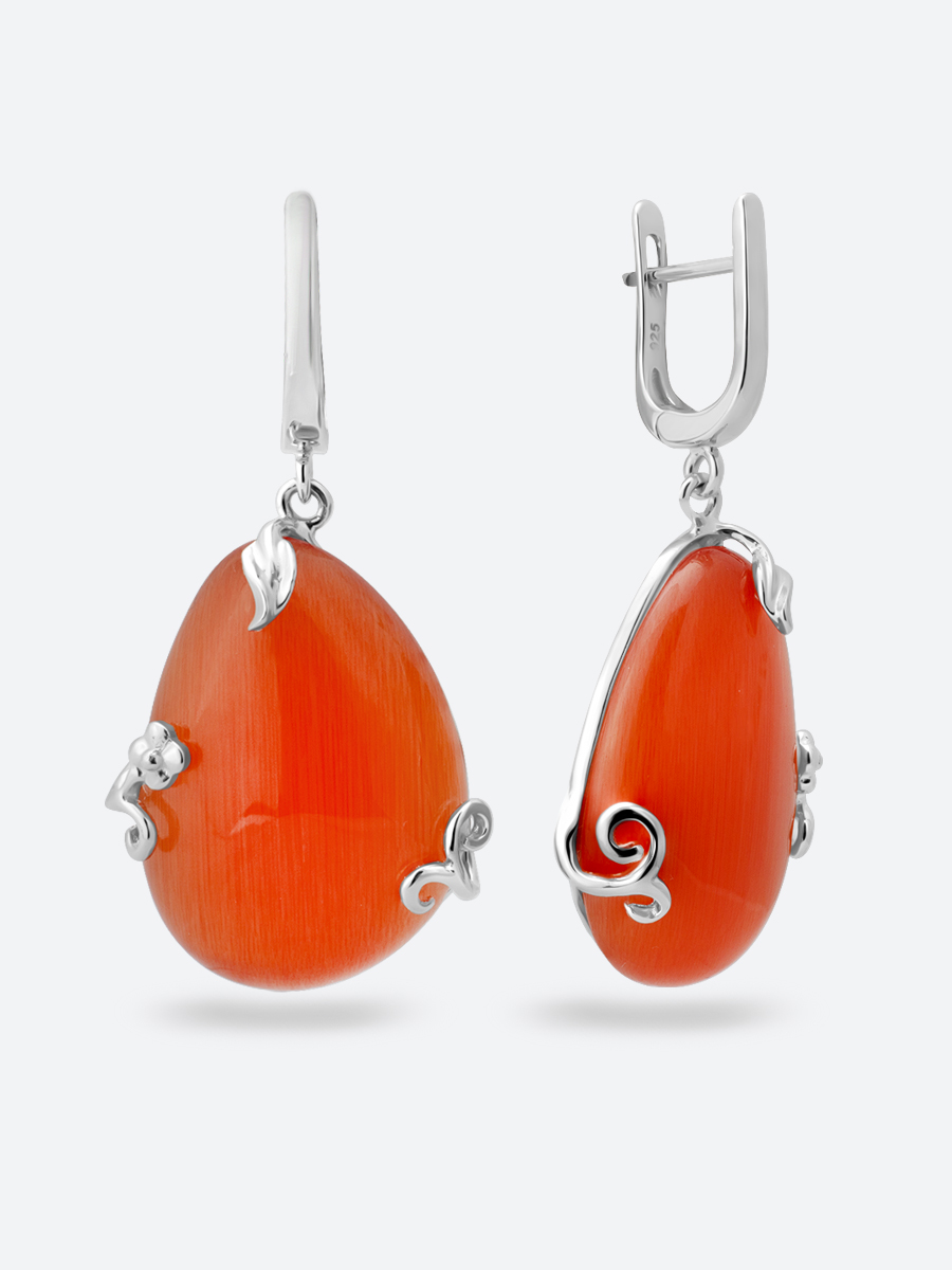 Серьги с кошачьим глазом синтетическим из Серебра