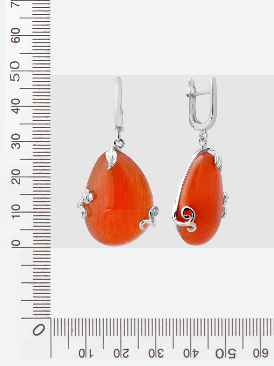 Серьги с кошачьим глазом синтетическим из Серебра