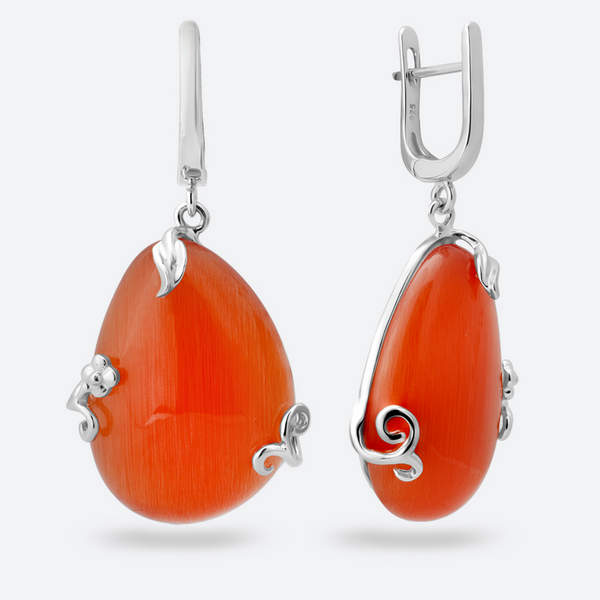 Серьги с кошачьим глазом синтетическим из Серебра