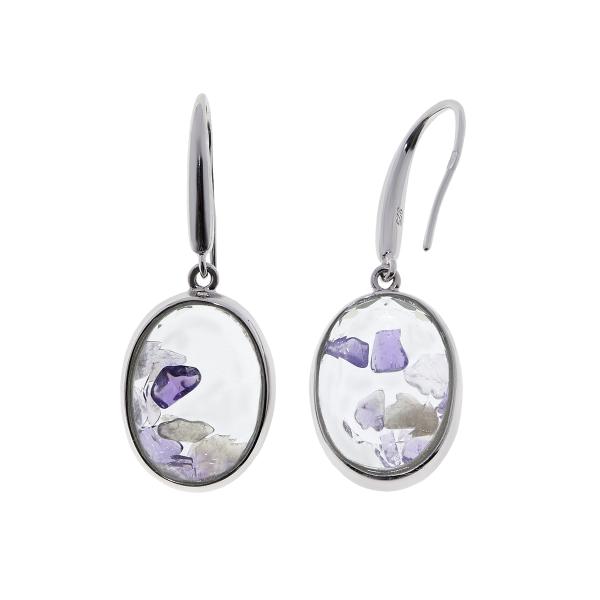 Серьги с аметистом и ювелирным стеклом из серебра
