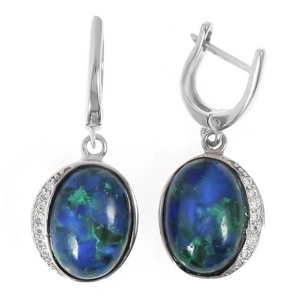 Серьги с азуритом, фианитом из Серебра