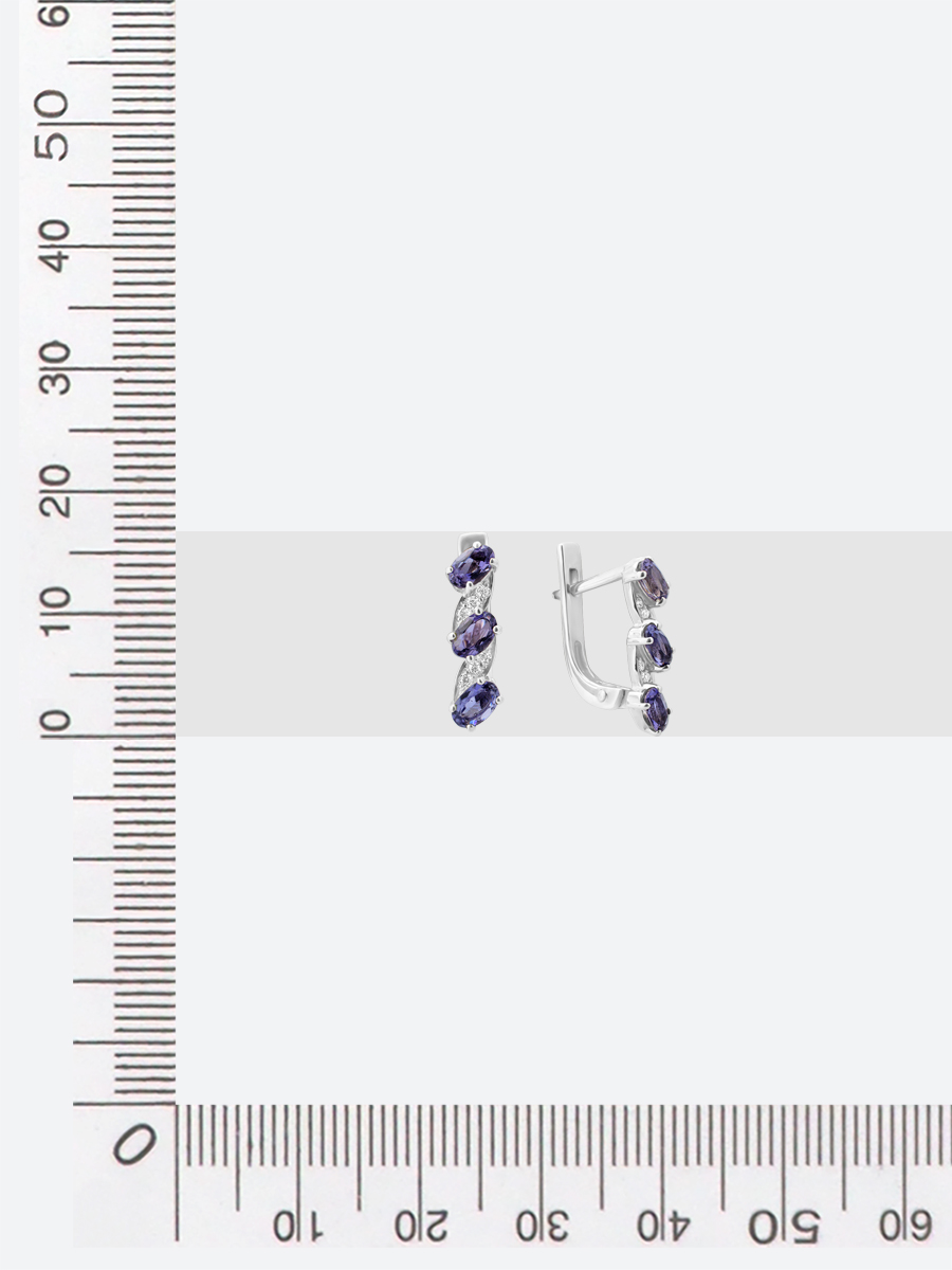 Серьги с иолитом природным и фианитом из Серебра